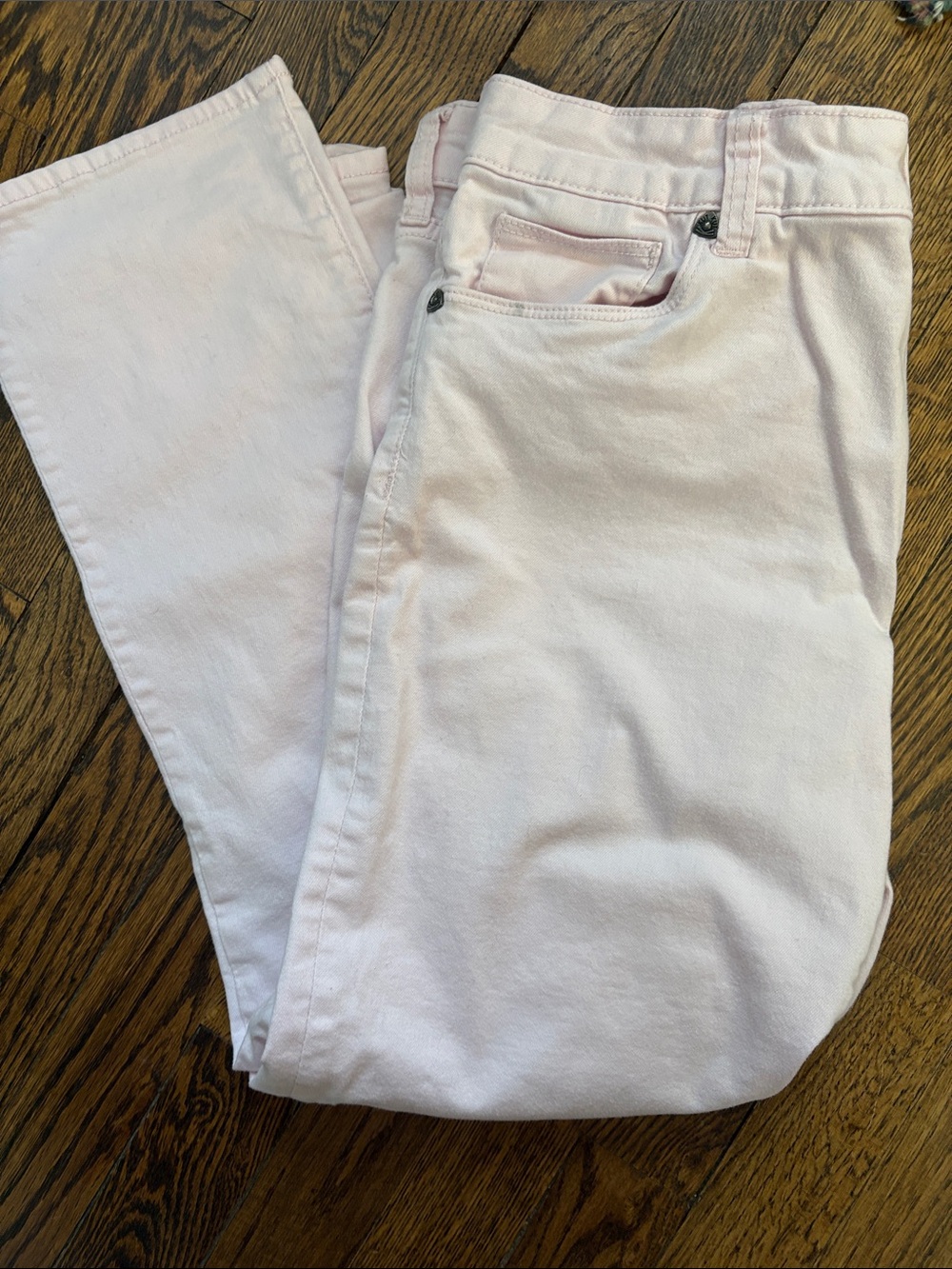 Kut from the Kloth Reese High Rise Fab Ab Ankle Straight Leg Pink Jeans Size 12